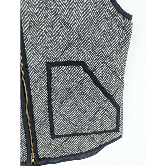 Women's J. Crew Quilted Down Herringbone Puffer Vest, Black & White, Small - Picture 3 of 7